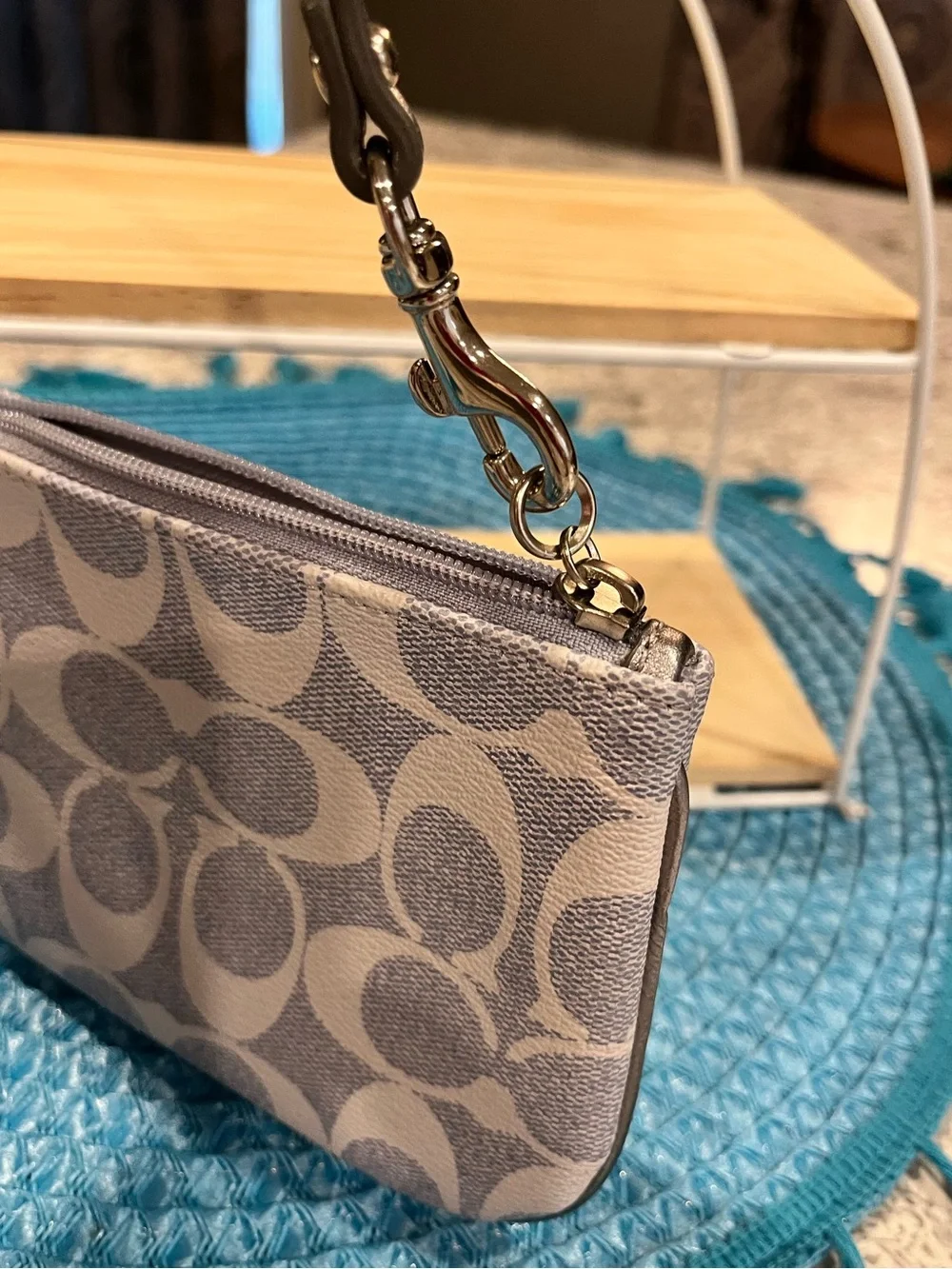 Coach Signature Canvas Wristlet in Light Gray and Cream. NWOT with COA